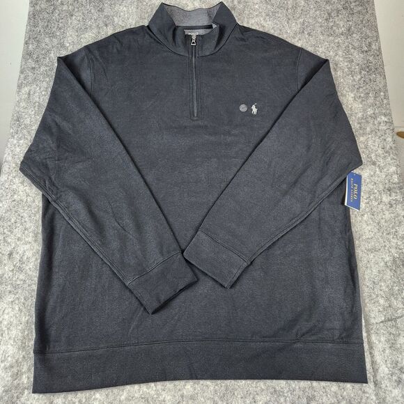 Polo Ralph Lauren Sweater Men 2XLT Black Luxury Jersey Quarter Zip Pullover Big - Picture 3 of 11